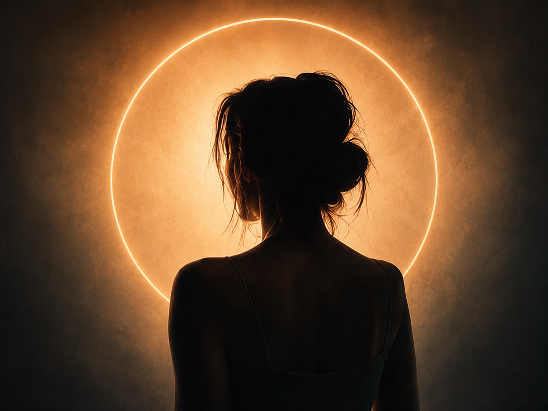 A figure standing before a glowing ring of light